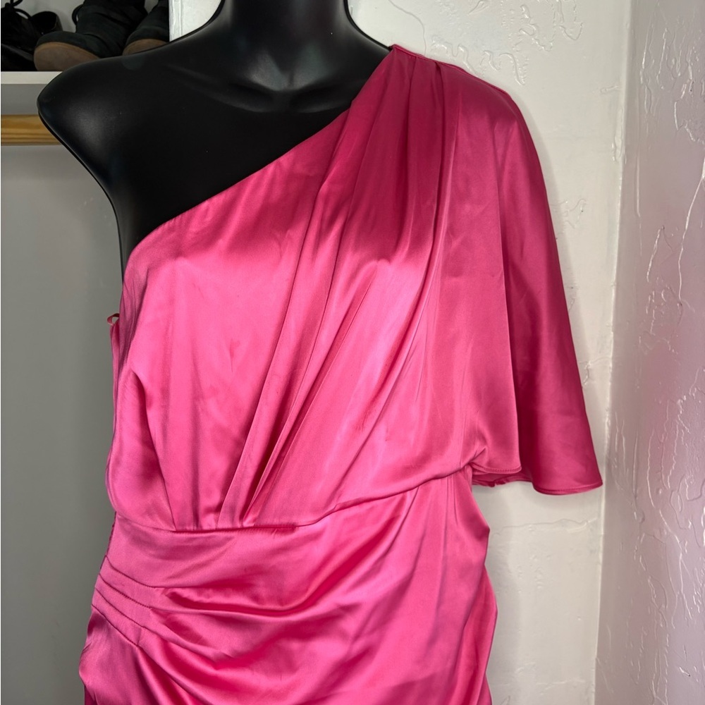 Anrabess One-Shoulder Fuchsia Satin Midi Dress sz M preloved - Picture 5 of 11
